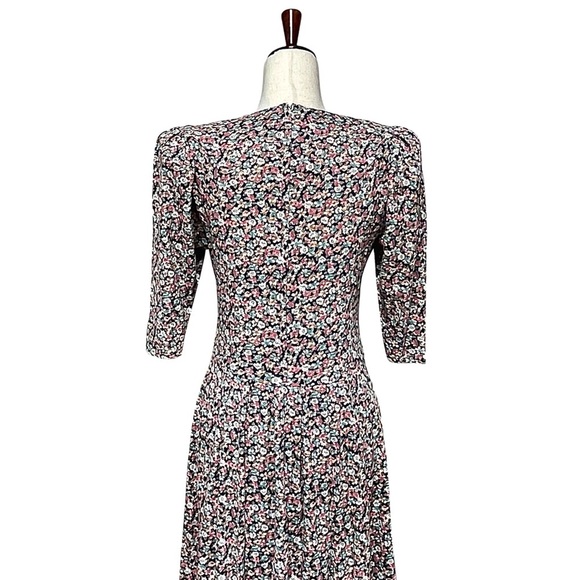 Paquette Petite Vintage 80s Puff Sleeve Ditsy Floral Midi Dress Size 10P - Picture 9 of 13